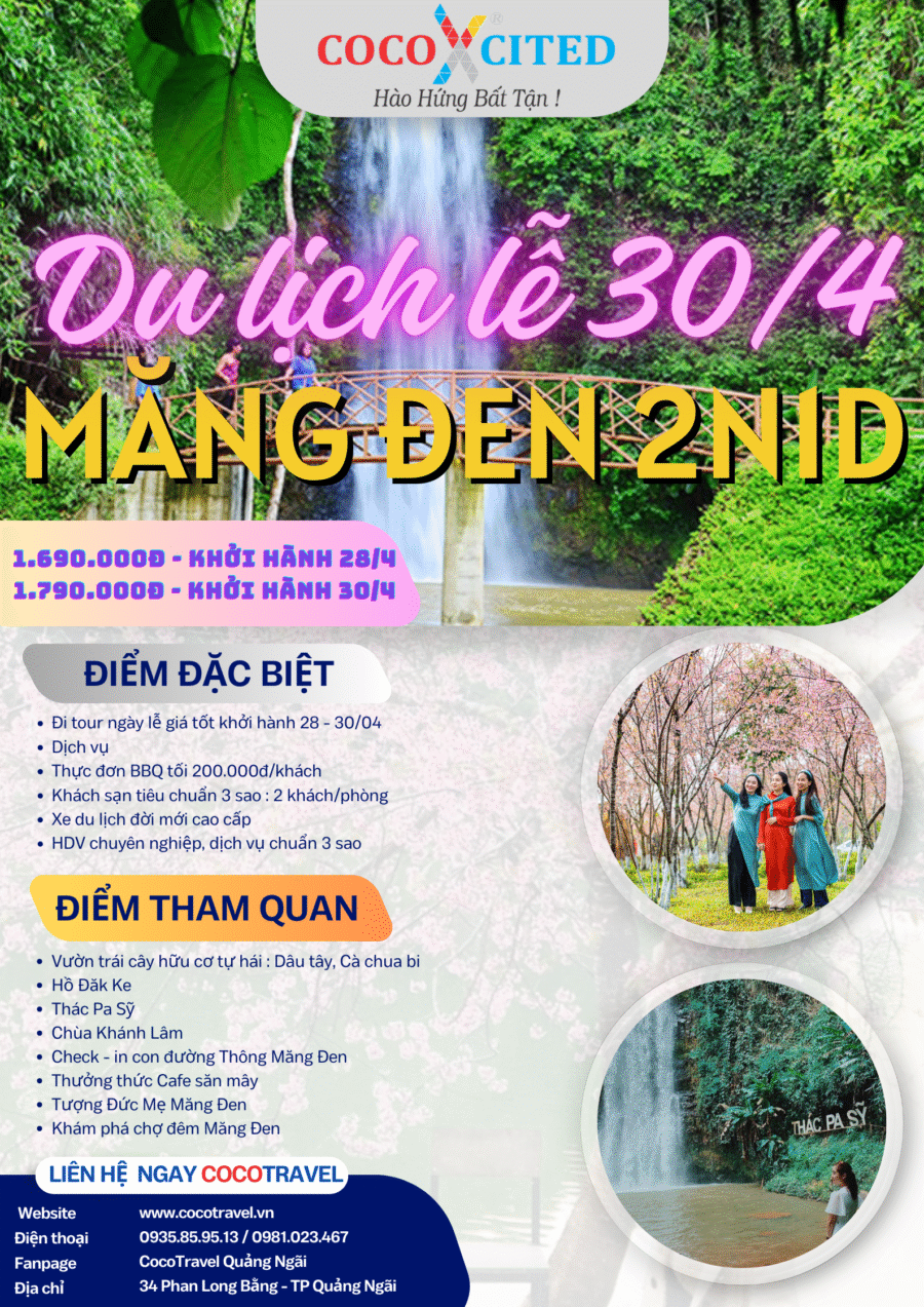 Tour Quảng Ngãi - Măng Đen lễ 30/4 - 1/5