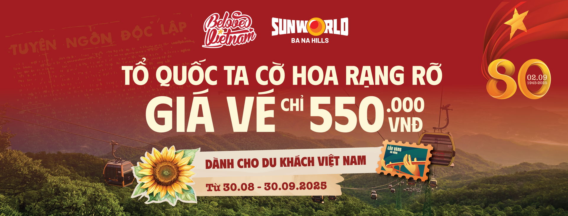 bà nà hills ưu đãi 2/9,Giá vé Bà Nà 2/9,Bà Nà Hills giảm gần 50% vé cáp treo 2/9,Thời gian ưu đãi Bà Nà 2/9